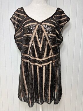 Metme Black Sequin V-Neck Evening Top Size XXL